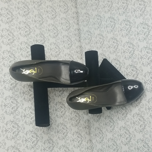 YVES SAINT LAURENT TRIBTOO CAP TOE PLATFORM PUMP BLACK LEATHER & PATENT - Picture 3 of 16